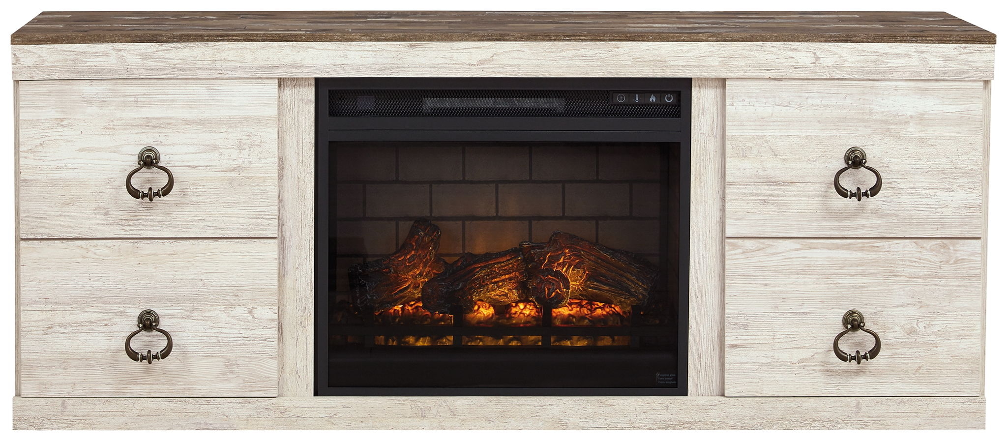 Willowton - 2 Pc. - TV Stand With Faux Firebrick Fireplace Insert - Whitewash - Urban Living Furniture (Los Angeles, CA)