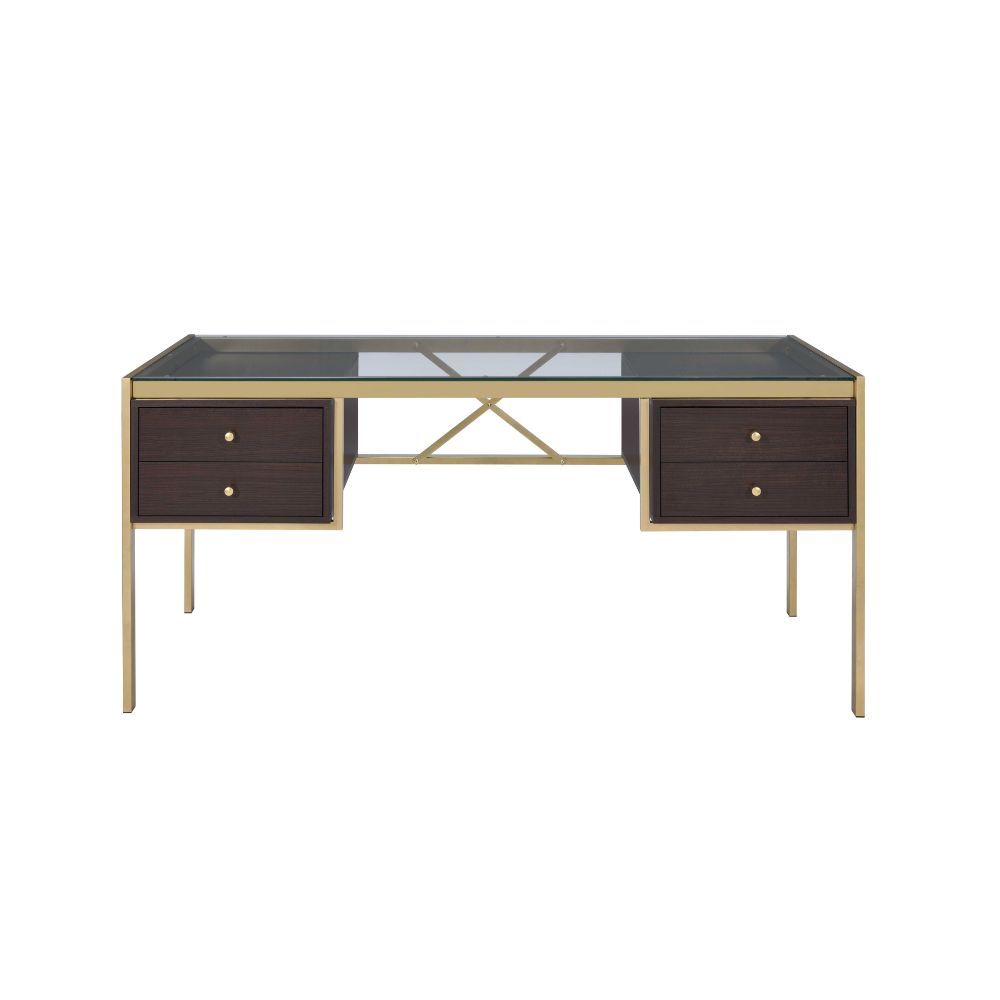 Yumia - Writing Desk - Gold & Walnut - Urban Living Furniture (Los Angeles, CA)