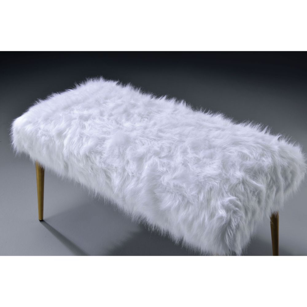 Bagley II - 20" Bench - White Faux Fur & Gold - Urban Living Furniture (Los Angeles, CA)