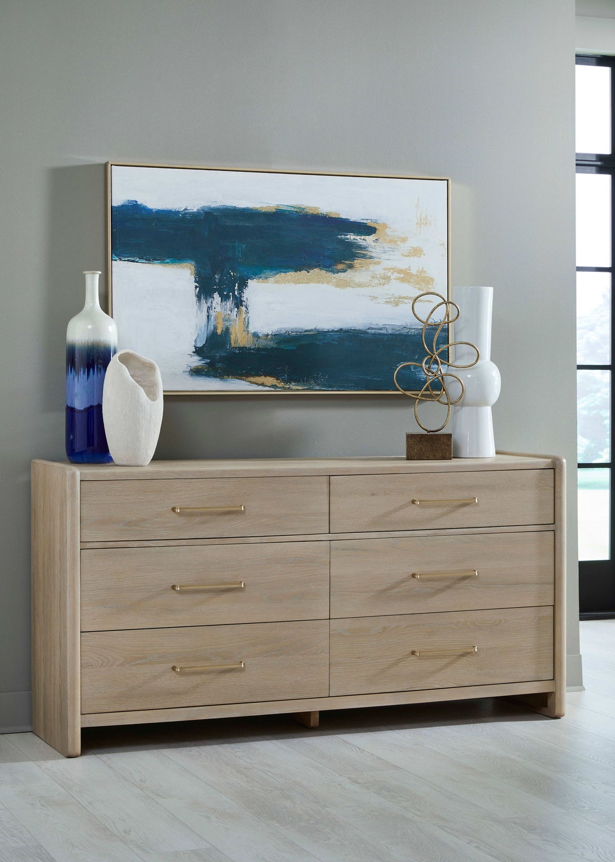 Gardenia - Six Drawer Oak Wood Dresser - Chai
