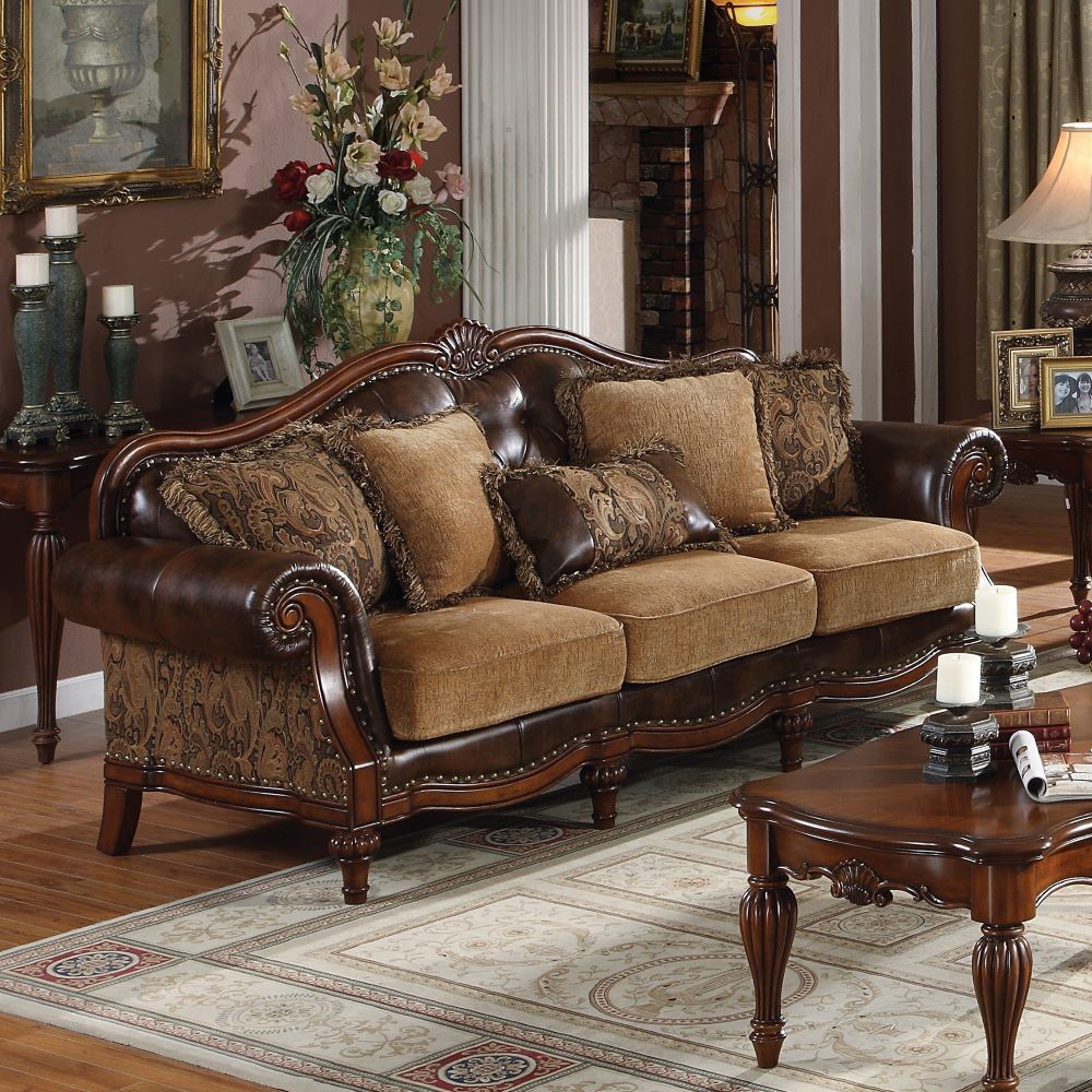 Dreena - Sofa With 5 Pillows - Two Tone Brown Synthetic Leather & Chenille Cherry - Urban Living Furniture (Los Angeles, CA)