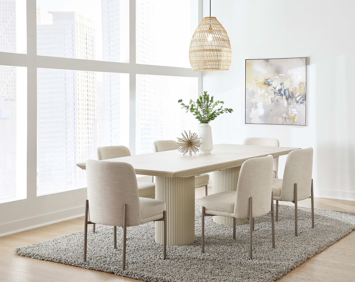 Crossroads 2.0 - Cannon Stone Top Double Pedestal Extension Dining Table With Wood Base - Ivory