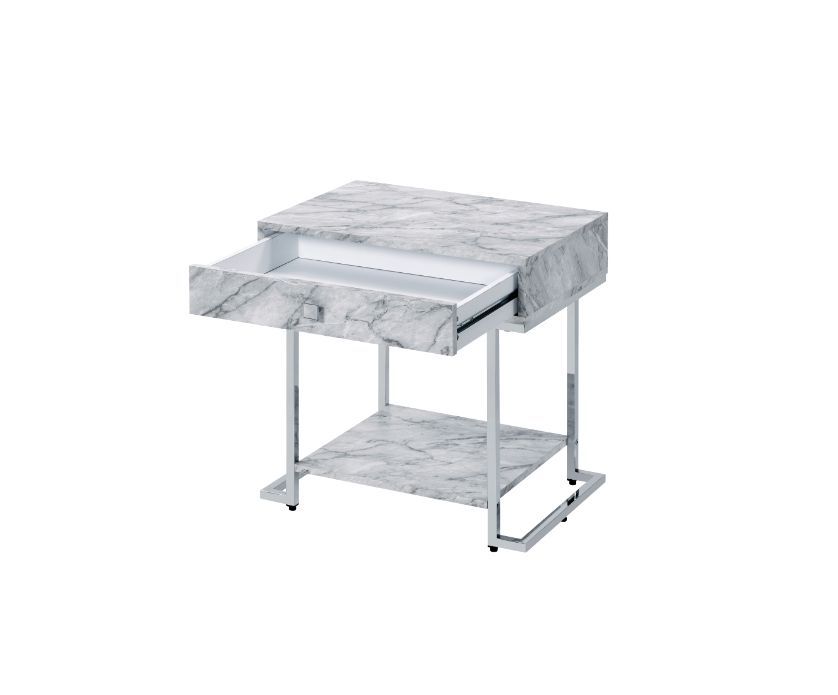Wither - Accent Table - White Printed Faux Marble & Chrome - Urban Living Furniture (Los Angeles, CA)