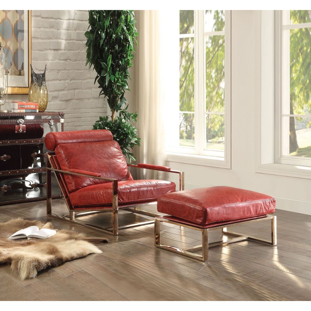 Quinto - Accent Chair - Antique Red Top Grain Leather & Stainless Steel - Urban Living Furniture (Los Angeles, CA)