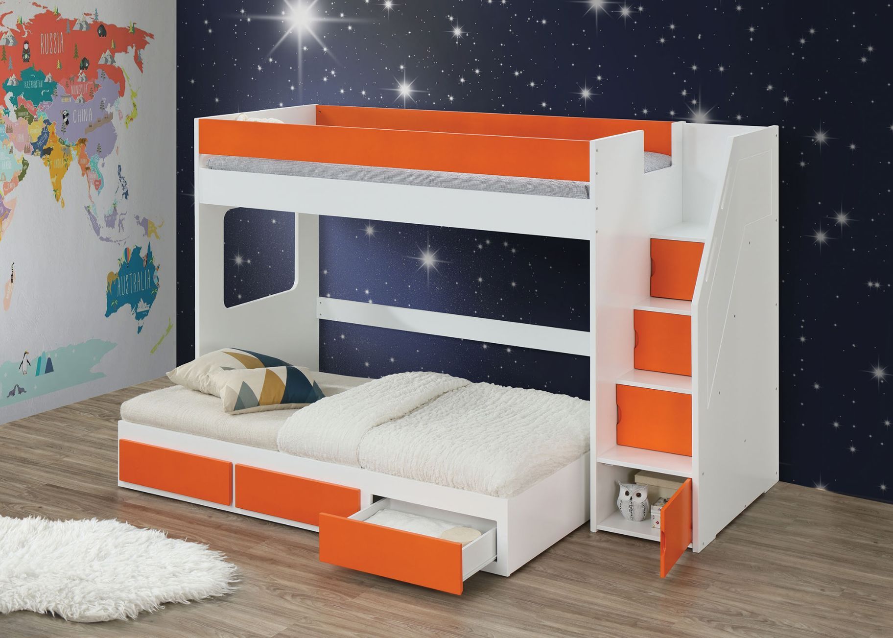 Lawson - Loft Bed - White & Orange - Urban Living Furniture (Los Angeles, CA)