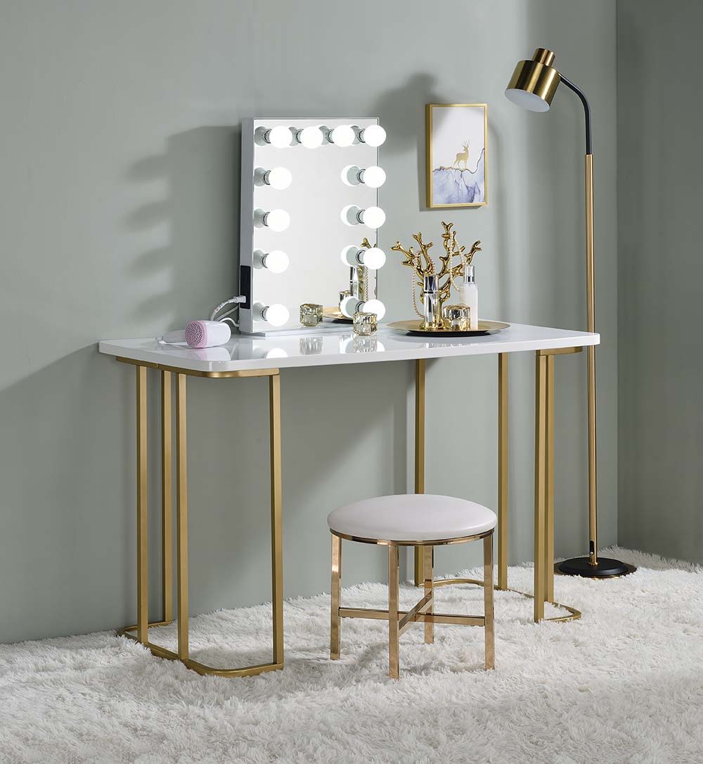 Estie - Vanity Desk (Same 93102) - White & Gold - Urban Living Furniture (Los Angeles, CA)