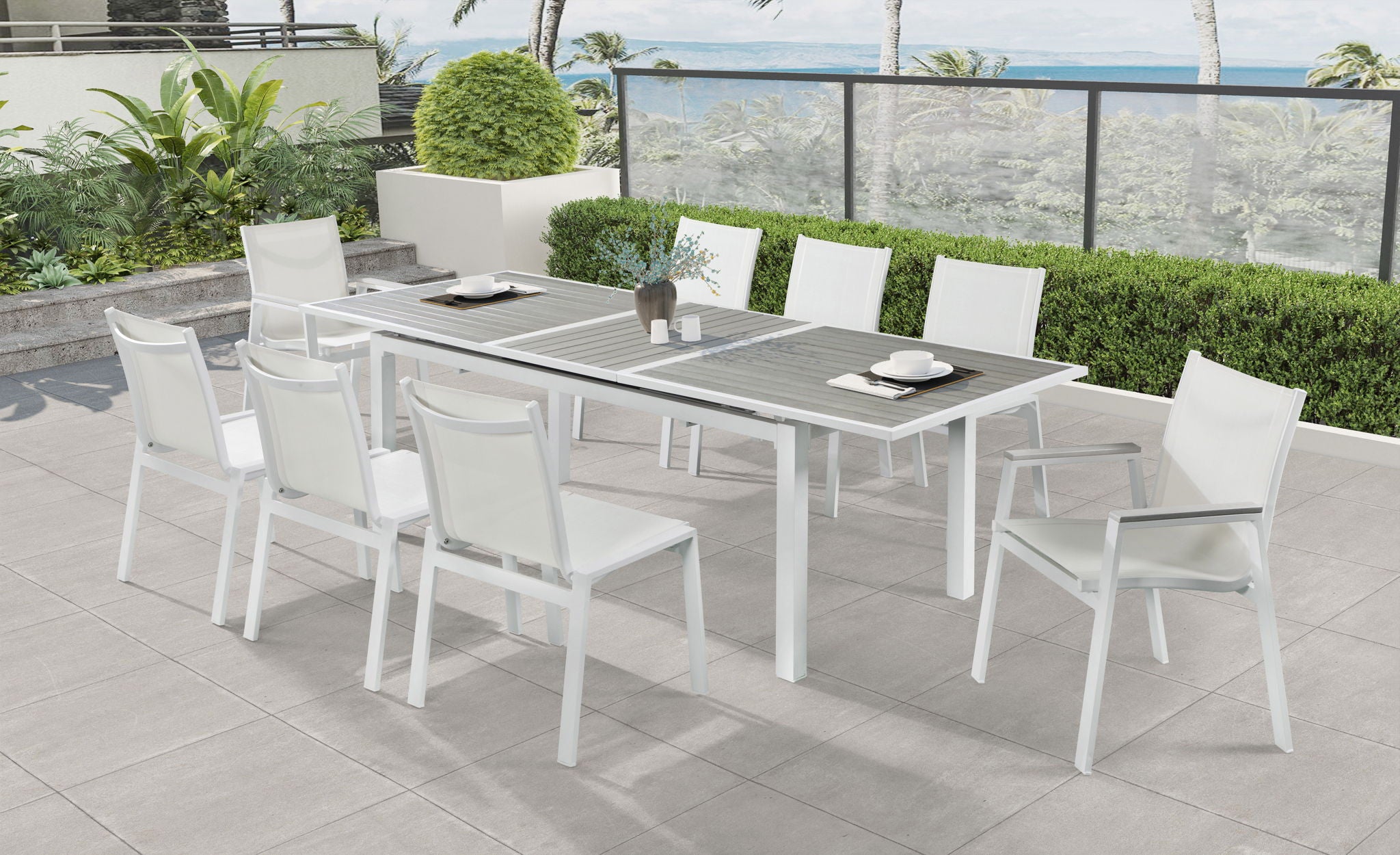 Nizuc - Outdoor Patio Dining Arm Chair With White Frame And Gray Arms (Set of 2) - Urban Living Furniture (Los Angeles, CA)