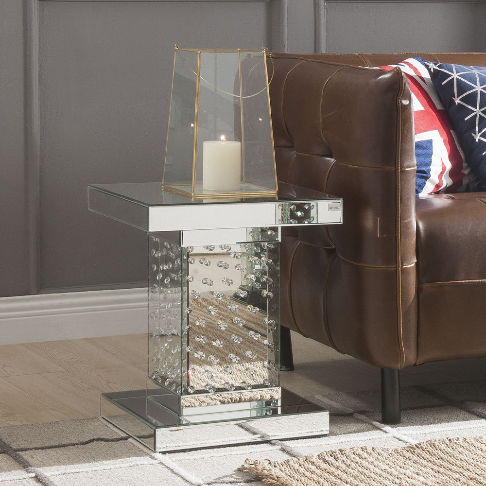Nysa - 20" End Table - Mirrored & Faux Crystals - Urban Living Furniture (Los Angeles, CA)