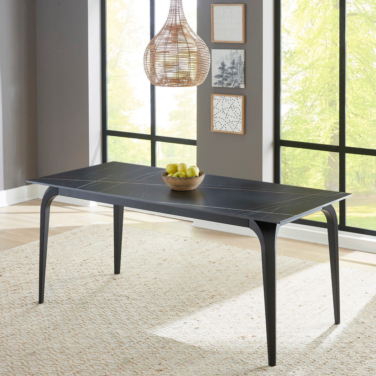Nicoya - Stone Top And Metal Base Rectangular Dining Table