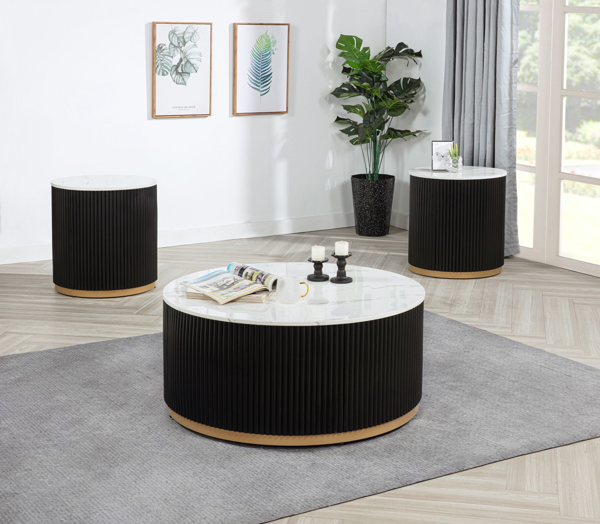 Kara - Table Set (Coffee & 2 End Tables) - Black / White - Urban Living Furniture (Los Angeles, CA)