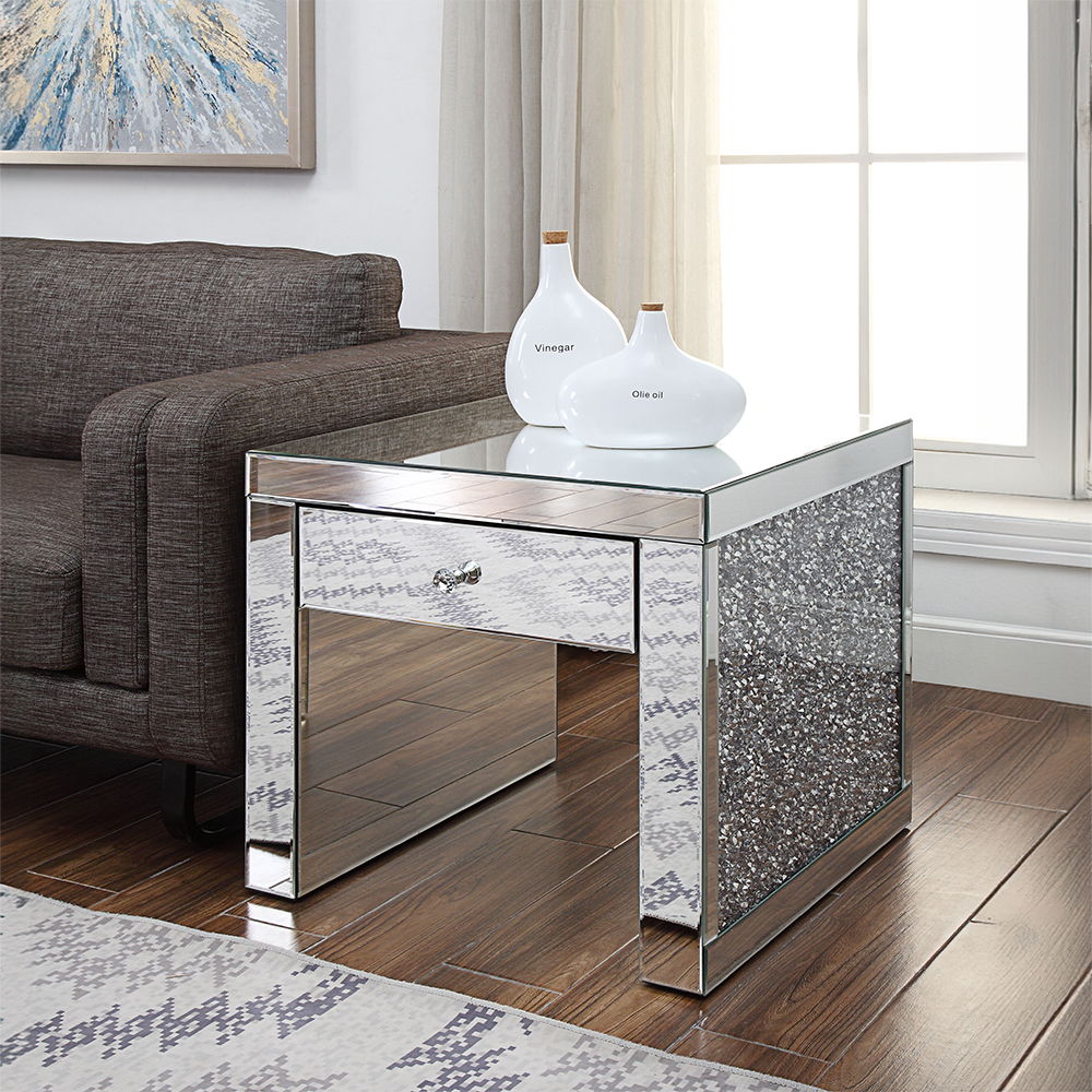 Noralie - 24" Square End Table - Mirrored & Faux Diamonds - Urban Living Furniture (Los Angeles, CA)