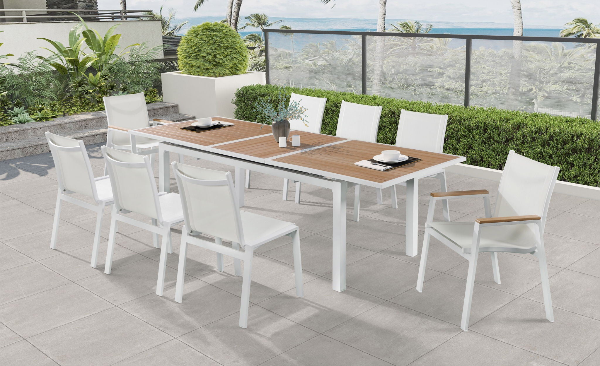 Nizuc - Outdoor Patio Dining Arm Chair With White Frame And Natural Arms (Set of 2) - Urban Living Furniture (Los Angeles, CA)