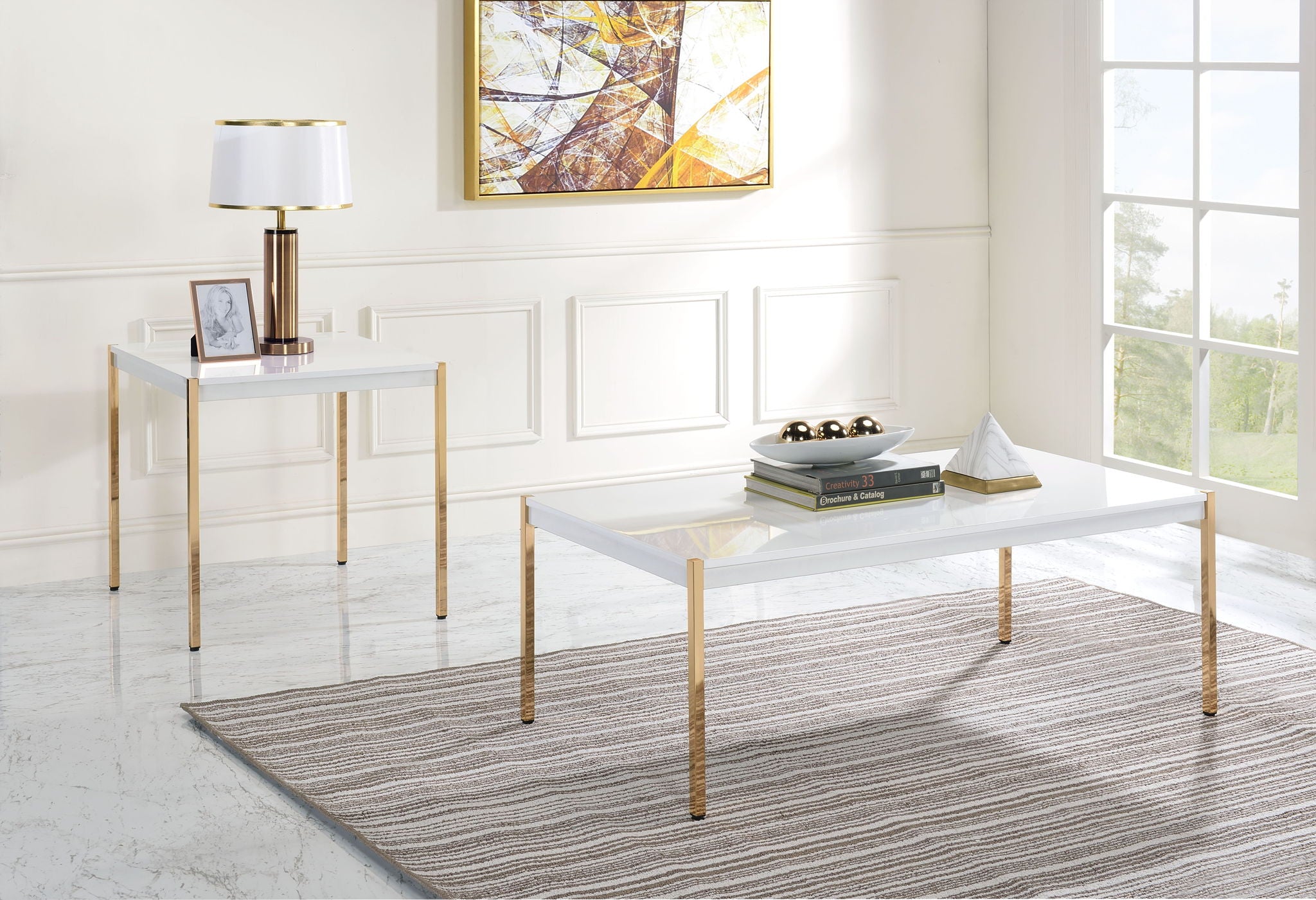 Otrac - End Table - White & Gold - Urban Living Furniture (Los Angeles, CA)