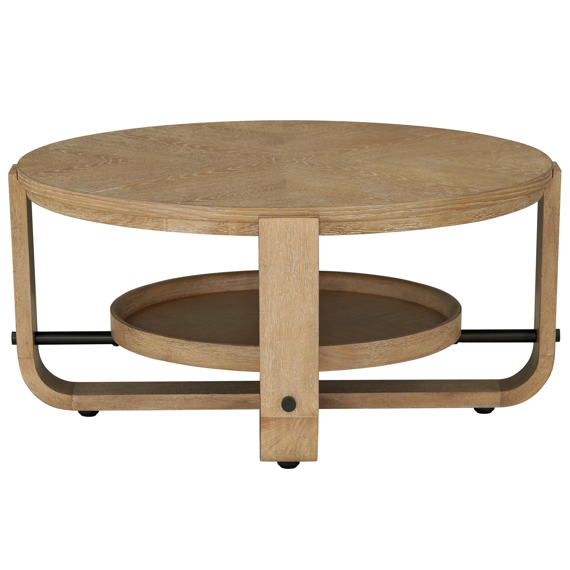 Escape - Cocktail Table Round With Shelf - Glazed Natural Oak / Black Metal Trim - Urban Living Furniture (Los Angeles, CA)