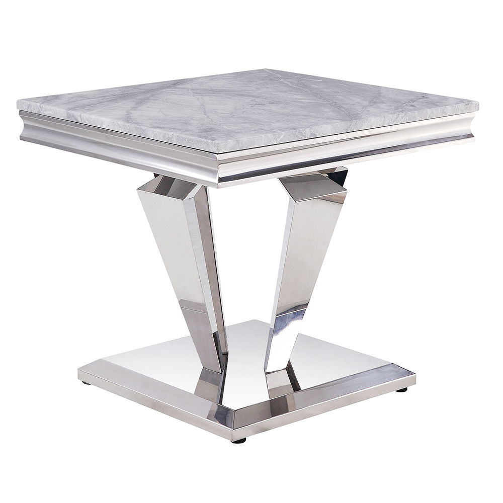 Satinka - End Table - Light Gray Printed Faux Marble Top & Mirrored Silver - Urban Living Furniture (Los Angeles, CA)