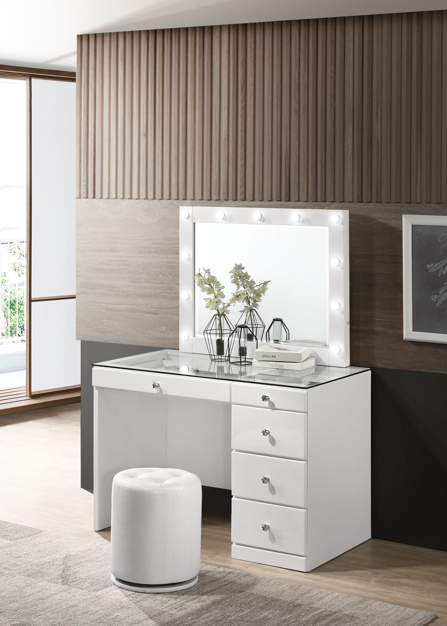 Morgan - Vanity Desk With Glass Top, Led Mirror & Stool - Urban Living Furniture (Los Angeles, CA)