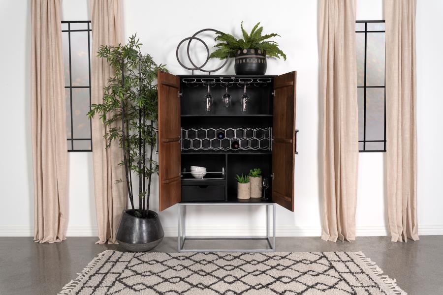 Borman - 2 Door Home Bar Cabinet Wine Storage - Walnut And Black - Urban Living Furniture (Los Angeles, CA)