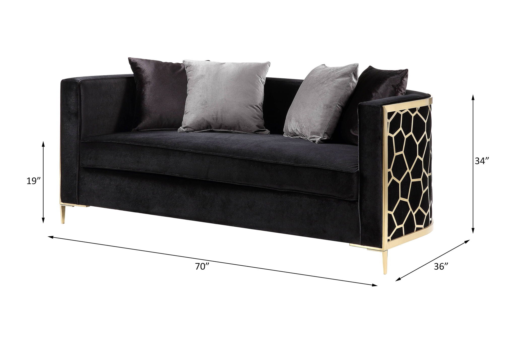 Fergal - Loveseat With 4 Pillows - Black Velvet & Gold - Urban Living Furniture (Los Angeles, CA)