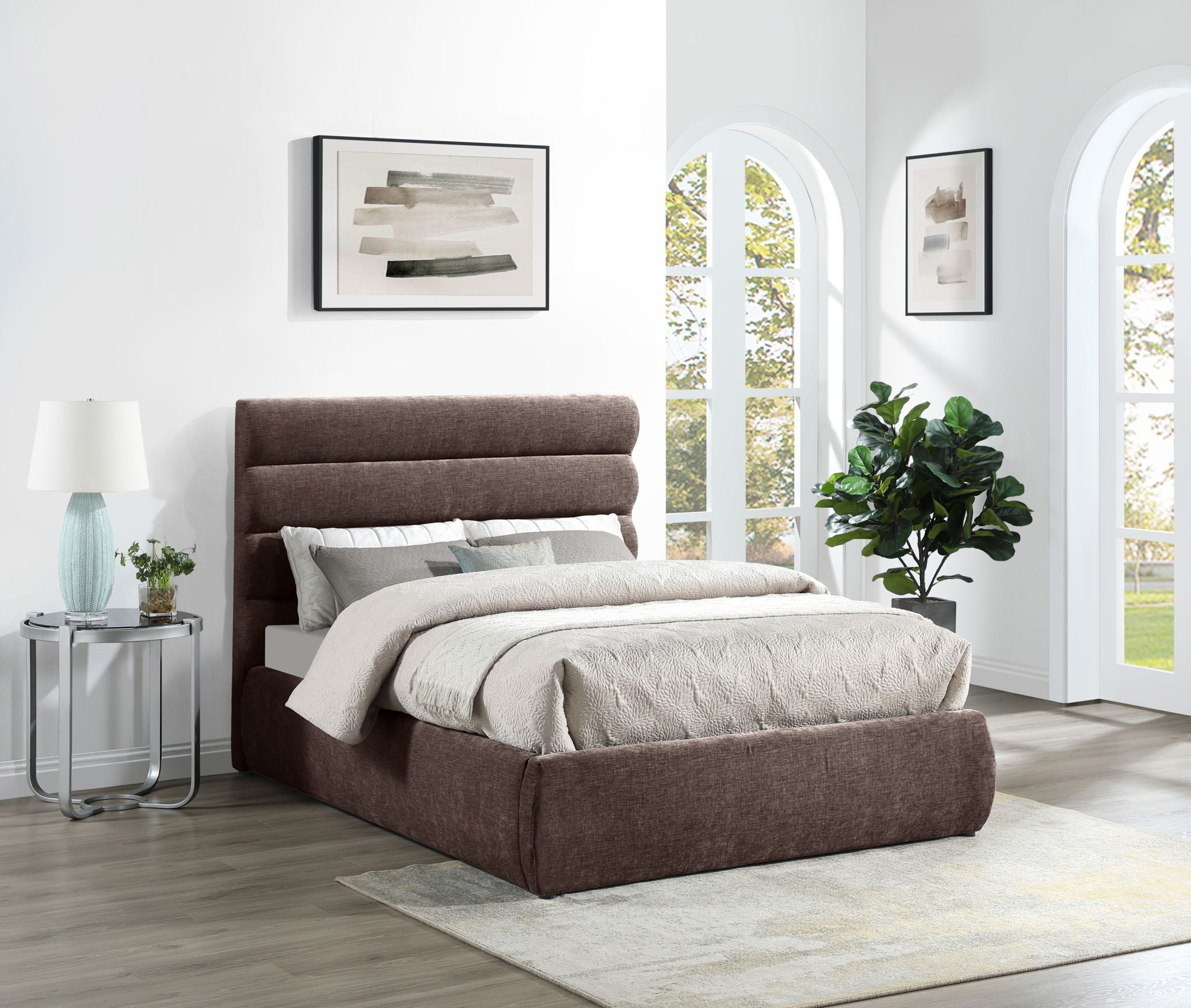 Adam - Chenille Fabric Bed With 52" Headboard