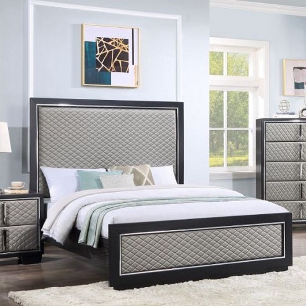 Nicola - Eastern King Bed - Silver Synthetic Leather & Black - Urban Living Furniture (Los Angeles, CA)