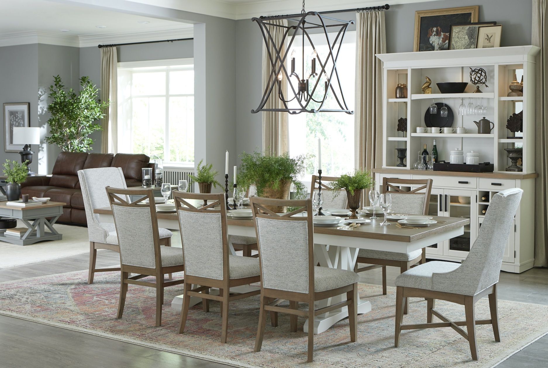 Americana Modern Dining - Extendable Trestle Table With 8 Upholstered Chairs - Light Brown - Urban Living Furniture (Los Angeles, CA)