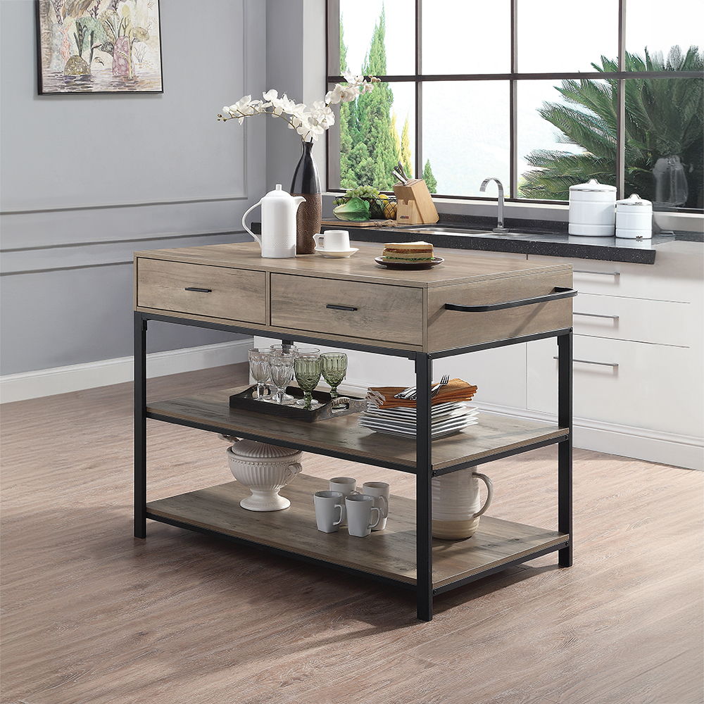 Macaria - 36" Kitchen Island - Rustic Oak & Black - Urban Living Furniture (Los Angeles, CA)