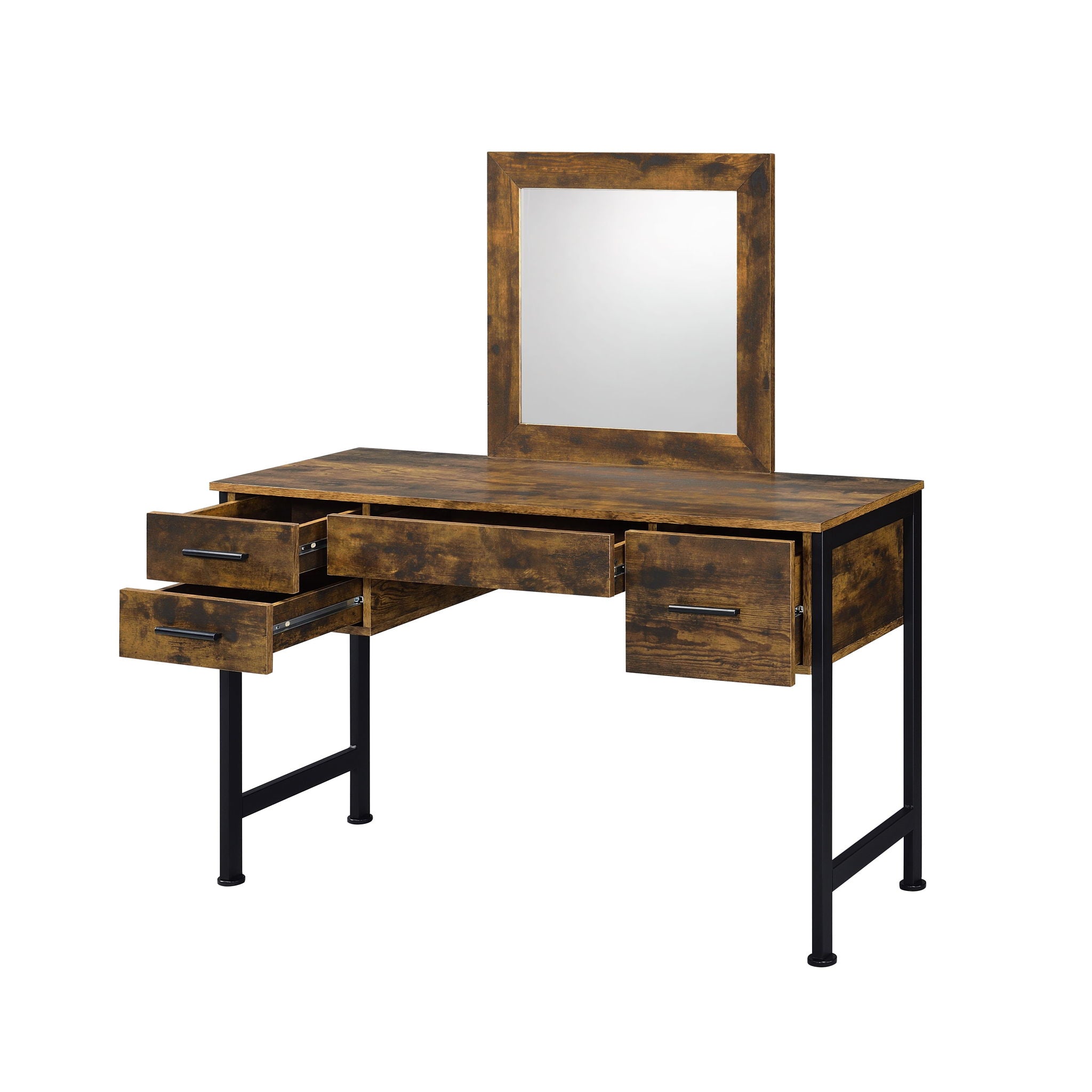 Juvanth - Vanity Desk & Mirror - Rustic Oak & Black - Urban Living Furniture (Los Angeles, CA)