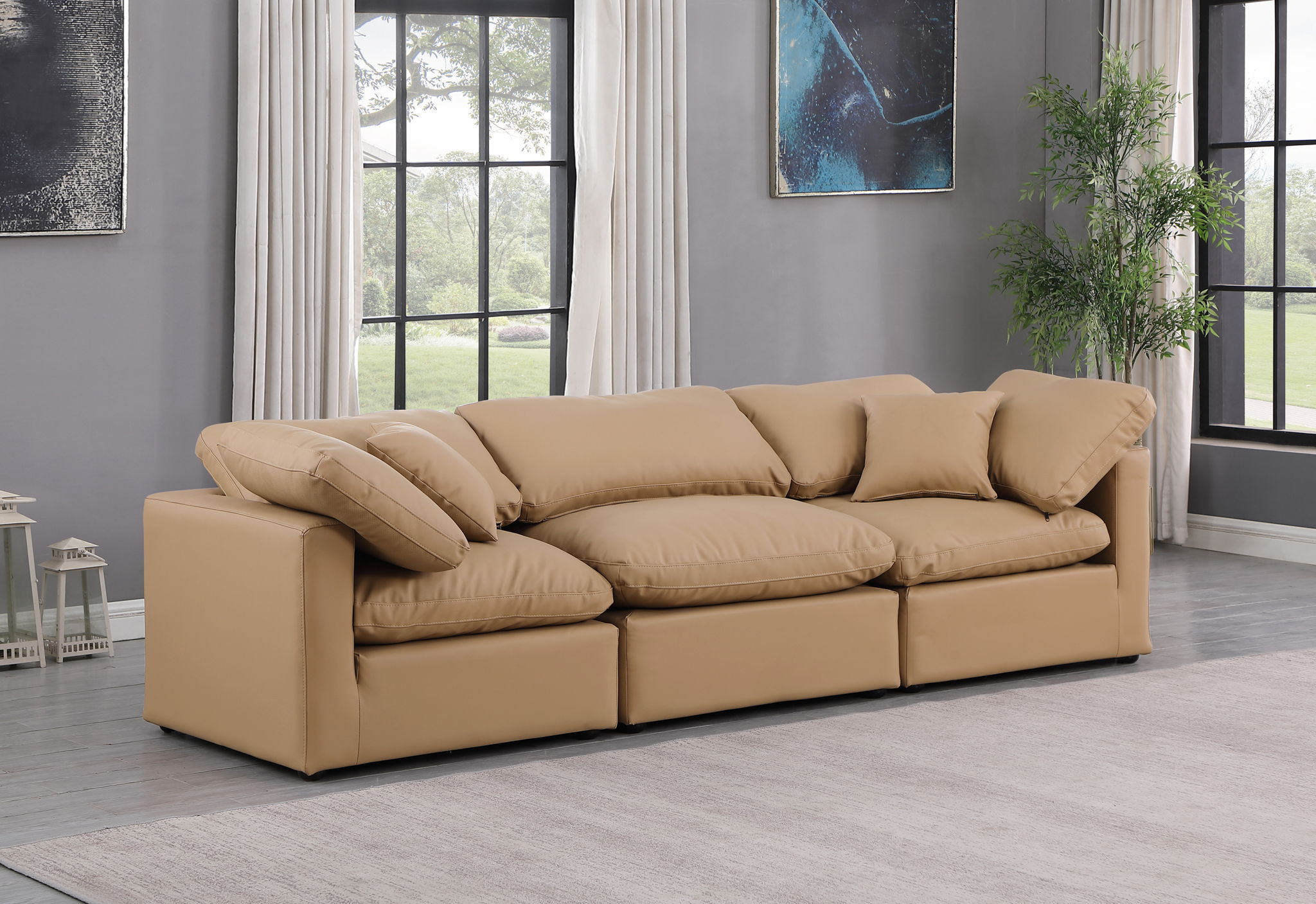 Indulge - Faux Leather 3 Piece Modular Sofa - Tan - Urban Living Furniture (Los Angeles, CA)