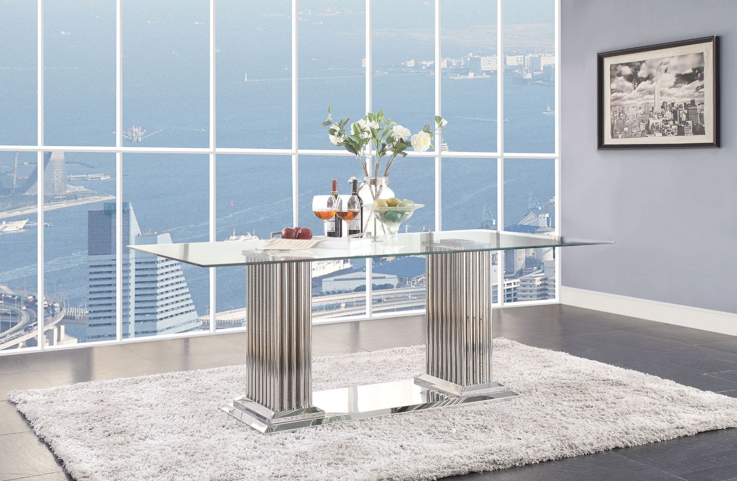Cyrene - Dining Table - Stainless Steel & Clear Glass - Urban Living Furniture (Los Angeles, CA)