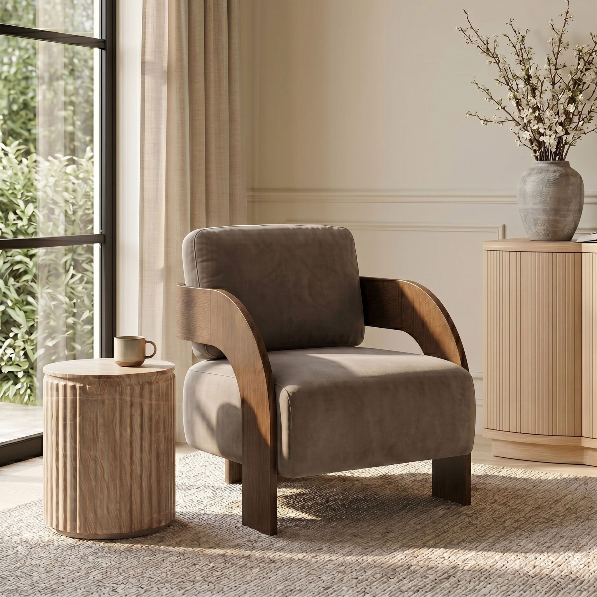 Cedra - Velvet Performance Fabric Upholstered Accent Chair - Brown Frame - Urban Living Furniture (Los Angeles, CA)