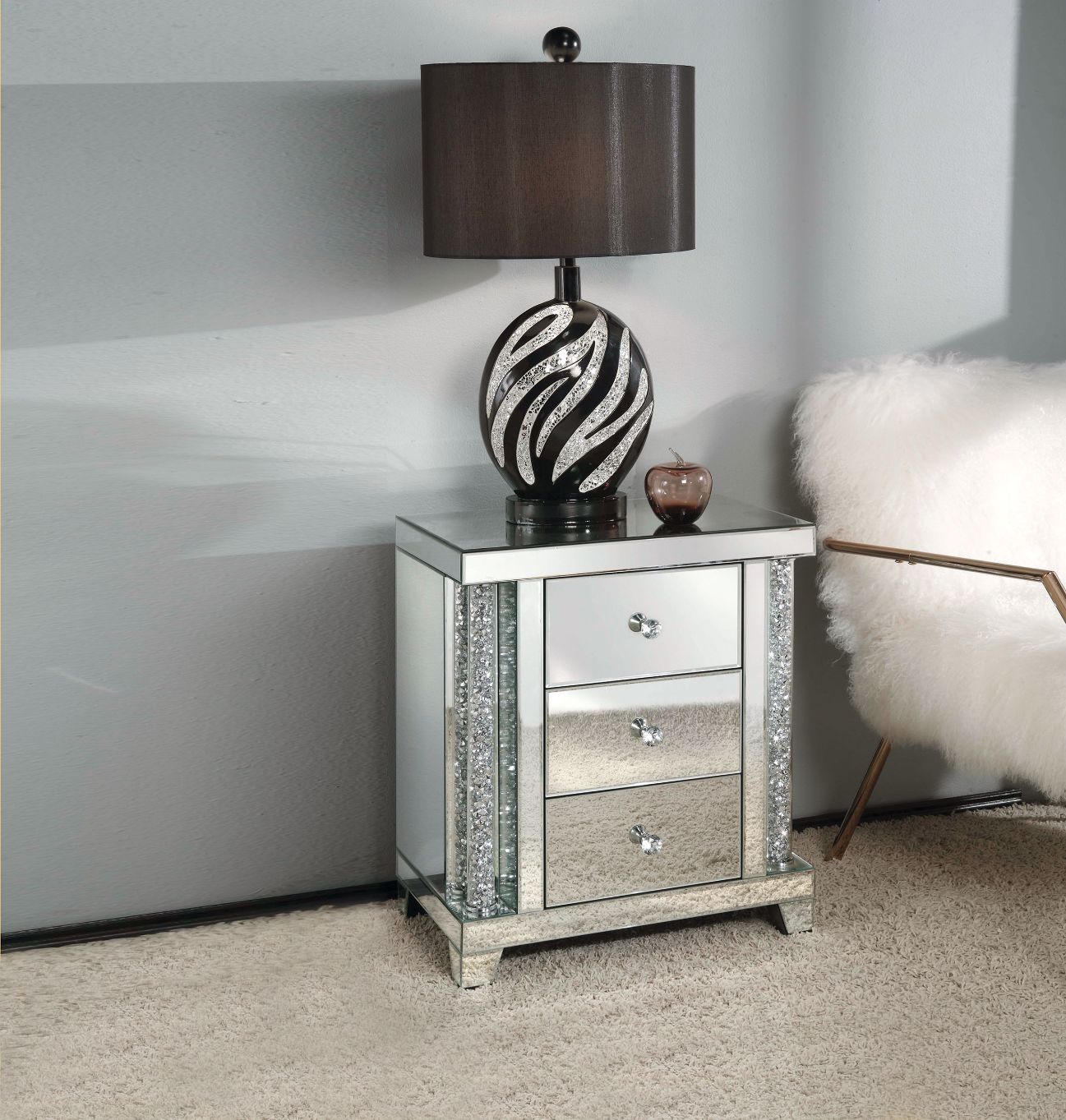Noralie - Accent Table - Mirrored & Faux Diamonds - Glass - 26" - Urban Living Furniture (Los Angeles, CA)