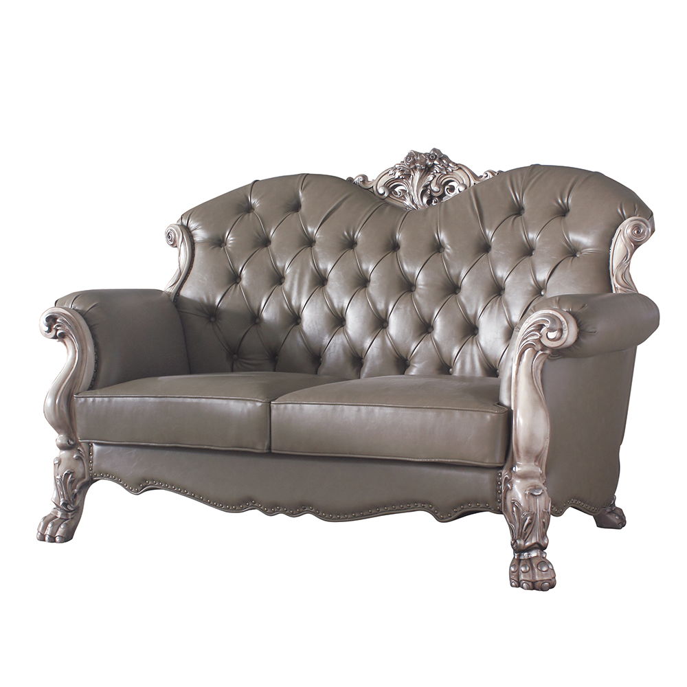 Dresden - Loveseat With 3 Pillows - Synthetic Leather & Vintage Bone White