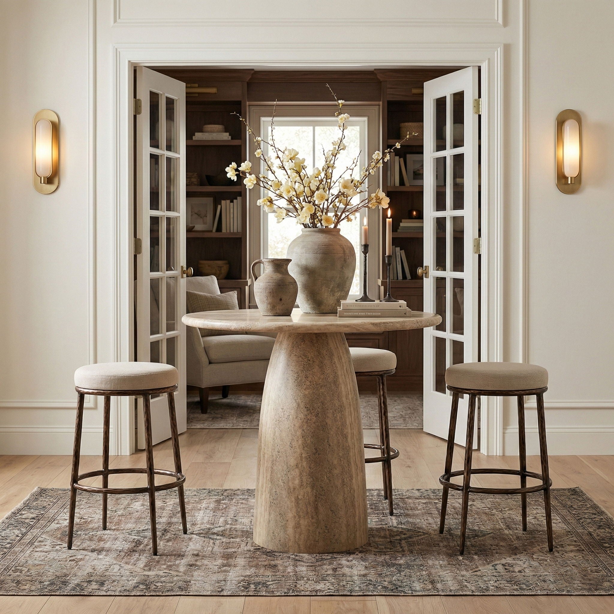 Ferro - Performance Fabric Upholstered Backless Bar Stool - Cream / Antique Bronze - Urban Living Furniture (Los Angeles, CA)