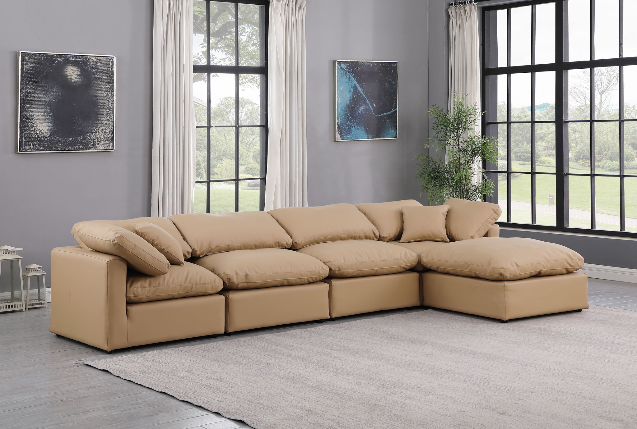 Indulge - Faux Leather 5 Piece Modular Sectional With Chaise - Tan - Urban Living Furniture (Los Angeles, CA)