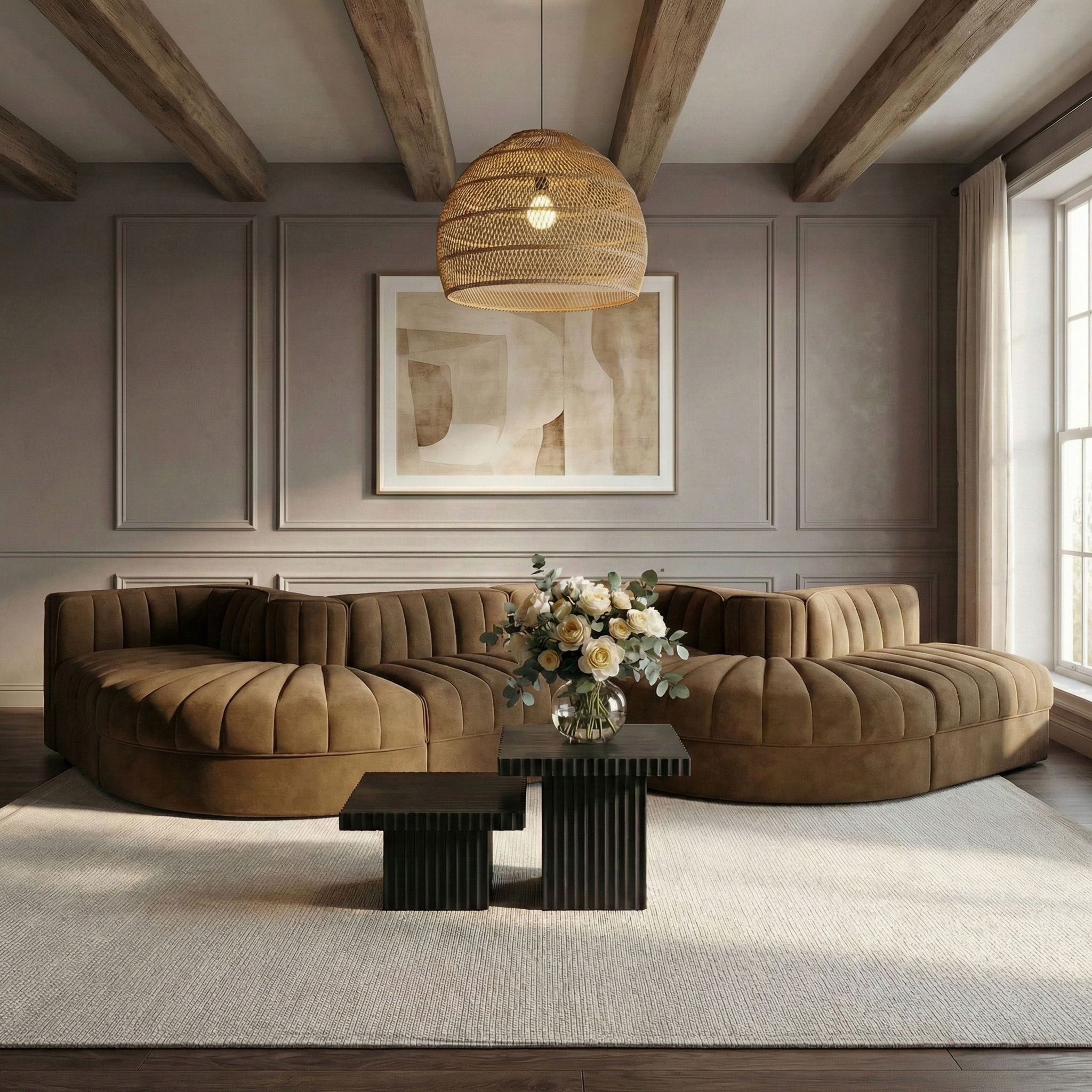 Rummi - Rounded Velvet Performance Fabric Upholstered 6 Piece Modular Sectional - Urban Living Furniture (Los Angeles, CA)