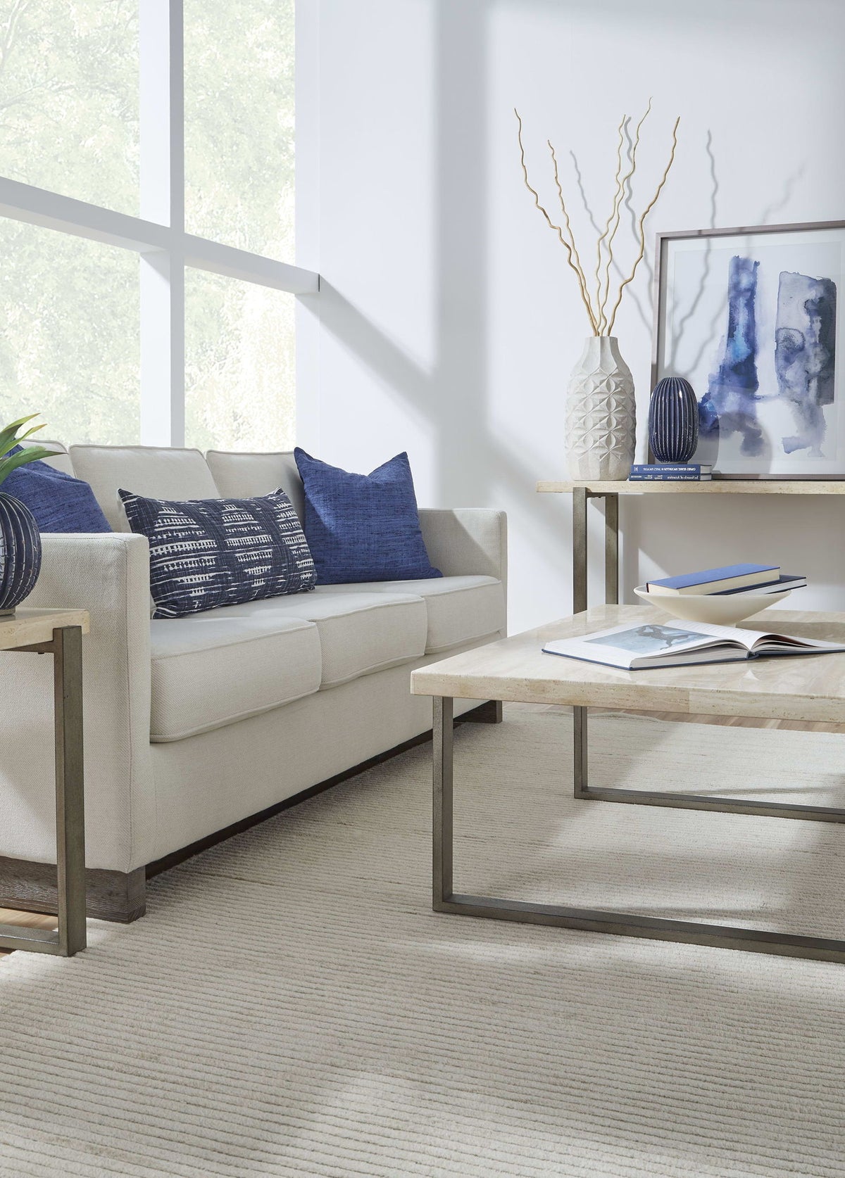 Ariela - Natural Travertine Table With Bronze Metal Base