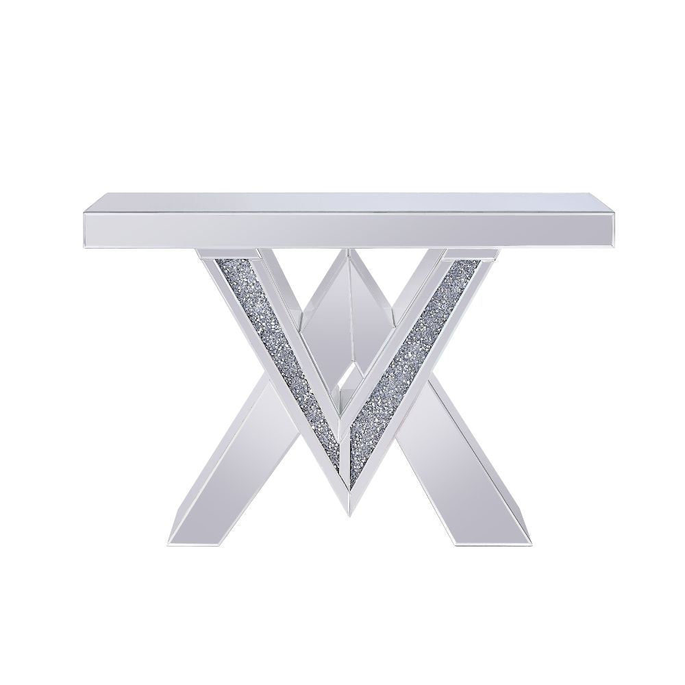 Noralie - Console Table, "V" Shape Pedestal - Mirrored & Faux Diamonds - Urban Living Furniture (Los Angeles, CA)