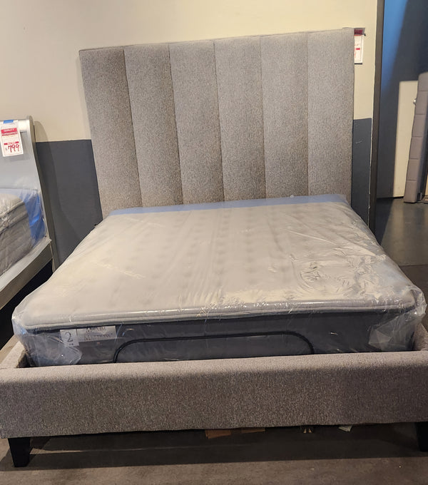 Avery Queen Size Upholstered Bed In Grey, Mattress Not Included.