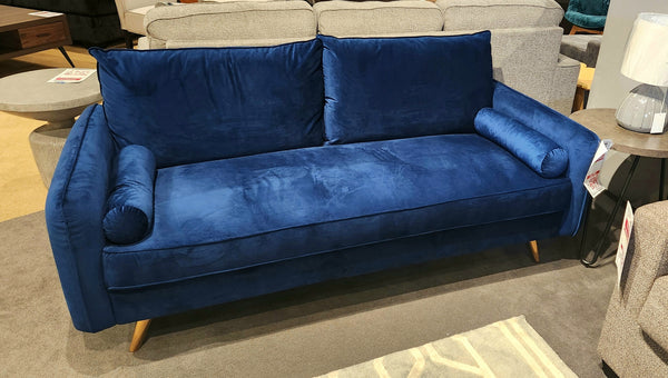 Mid Century Sofa in Blue Velvet Fabric