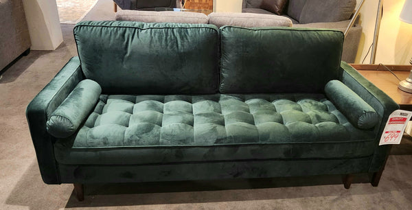 Mid Century Sofa in Green Velvet Fabric