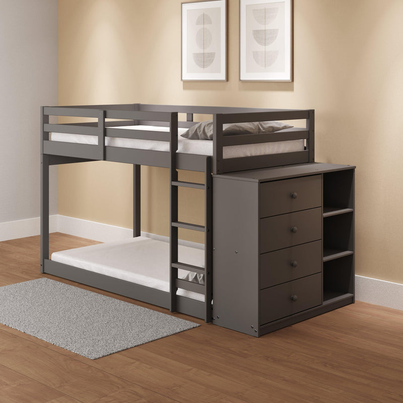 ACME Gaston Twin over Twin Low Bunk Bed with Cabinet - Gray Finish