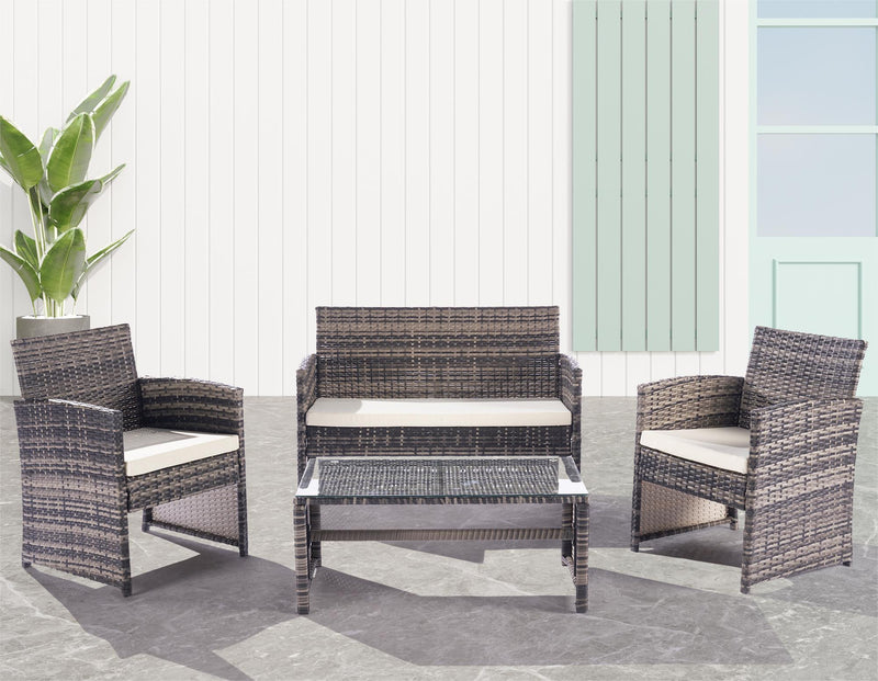 4 PCS Outdoor Rattan Furniture Sofa And Table Set with Beige Cushion