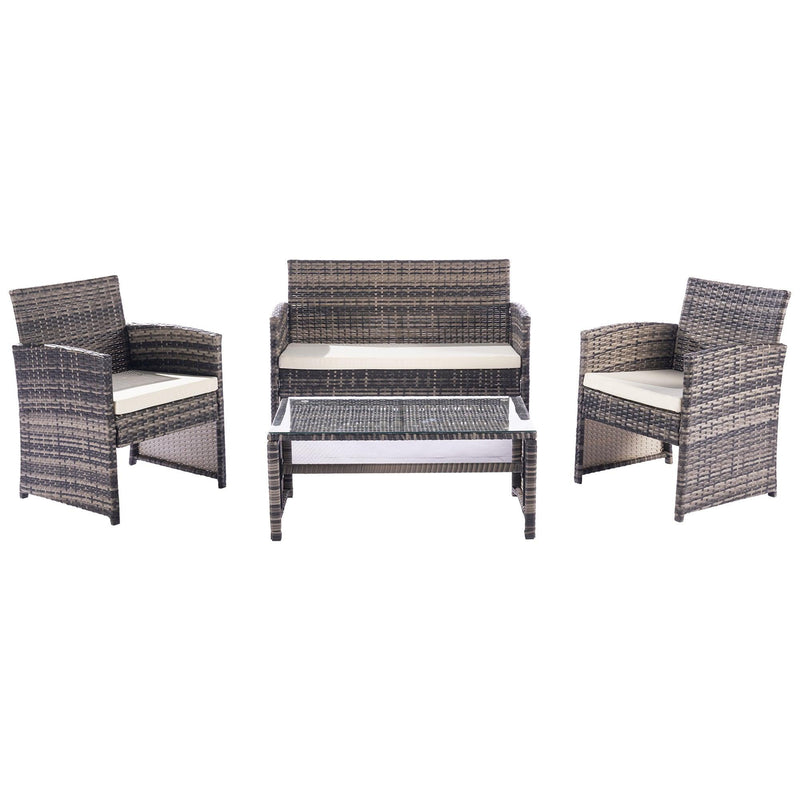 4 PCS Outdoor Rattan Furniture Sofa And Table Set with Beige Cushion