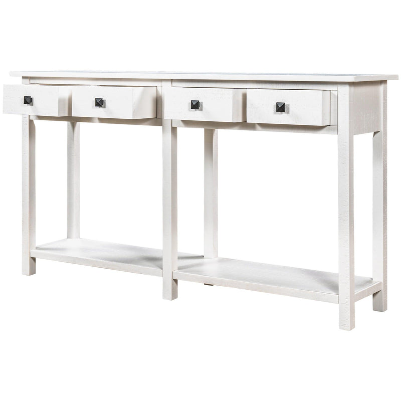 Rustic Brushed Texture Entryway Table Console Table with Drawer and Bottom Shelf for Living Room（Ivory White）