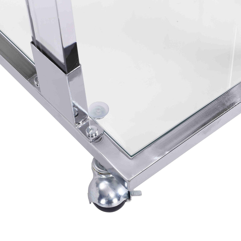 Chrome Glass Side Table, Acrylic End Table, Glass Top C Shape Square Table with Metal Base for Living Room, Bedroom, Balcony Home and Office