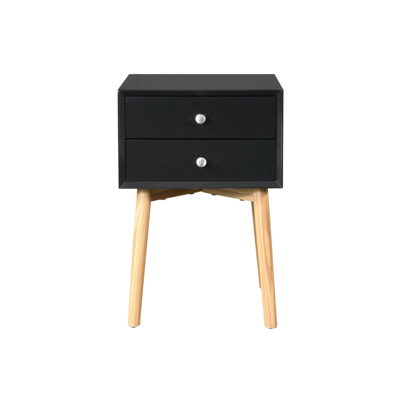 Side Table,Bedside Table with 2 Drawers and Rubber Wood Legs, Mid-CenturyModernStorage Cabinet for Bedroom Living Room, Black
