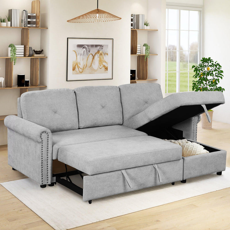 83"Modern Convertible Sleeper Sofa Bed withStorage Chaise,Gray