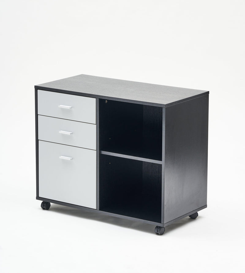 32'' Wide 3 -Drawer Mobile Lateral Filing Cabinet,Black oak and Grey File Cabinet with Printer Stand for Home Office