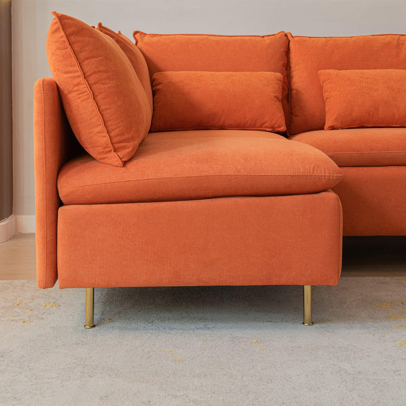 Modular L-shaped Corner sofa ,Left Hand Facing Sectional Couch,Orange Cotton Linen-90.9''