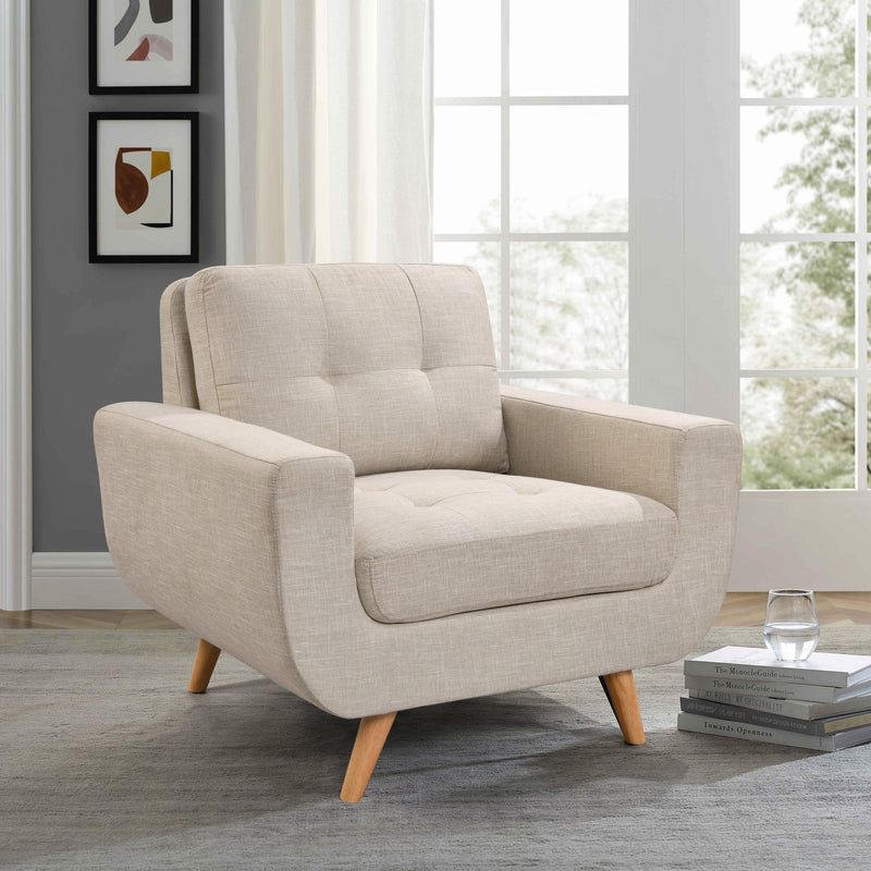 41”Linen Fabric Accent Chair, Mid CenturyModern Armchair for Living Room, Bedroom Button Tufted Upholstered Comfy Reading Accent Sofa Chairs, Beige